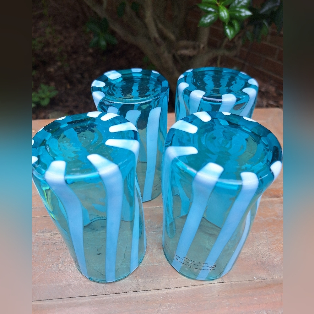 Murano Glass Cups Tumblers Drinking Glasses TEAL Gift Set 4 Made in Italy - Picture 3 of 13